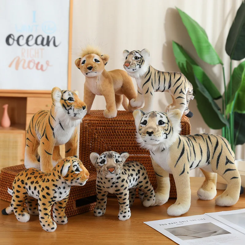 Hot Simulation Stand Lion Tiger Leopard Plush Toys Home Decor Stuffed Cute Animals Dolls Soft Real Like Pillow for Boys Gift