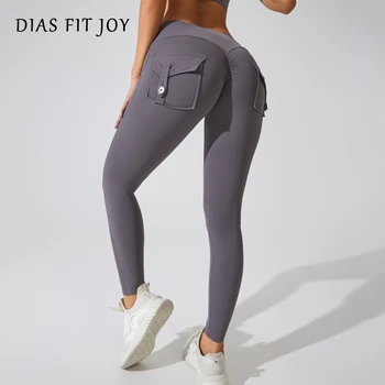 DIAS FIT JOY Nylon Yoga pants buttocks pocket tight pants women's sports fitness pants hip lifting Breathable No T Line 1