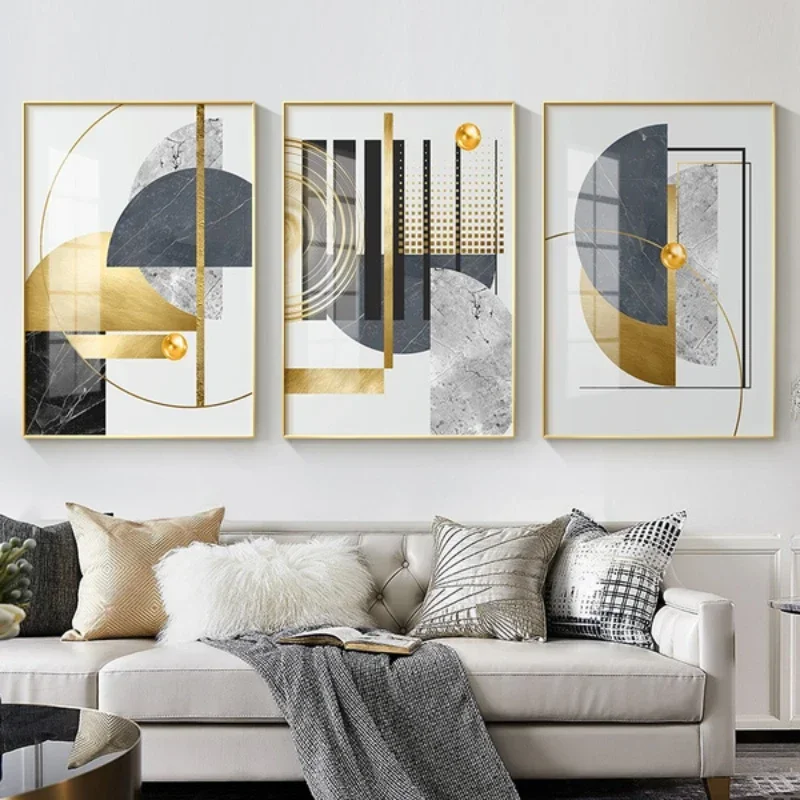 Modern Golden Abstract Geometric Art Pattern Stitching Canvas Print Gold Foil Poster Wall Paintings For Living Room Home Decor