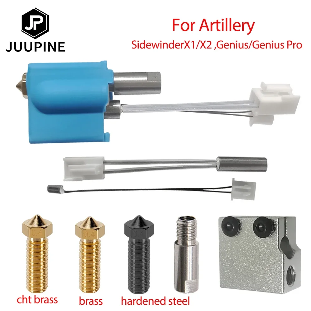 For Artillery Sidewinder X1/X2 Genius Kit Hotend NTC100K Thermistor Heat Tube Heat Block Throat Volcano Nozzle 3D Printer Parts for artillery sidewinder x1 x2 genius hotend silicone sock thermistor heating tube heat block throat volcano nozzle extruder