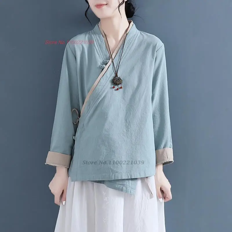 

2024 chinese vintage hanfu tops national improved cotton linen blouse oriental tea service hanfu blouse oriental retro zen coat