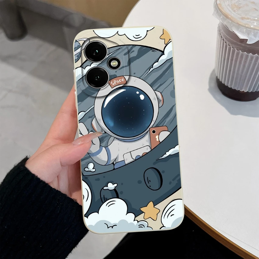 Astronaut-Themed Liquid Silicone Anti-Slip Phone Case