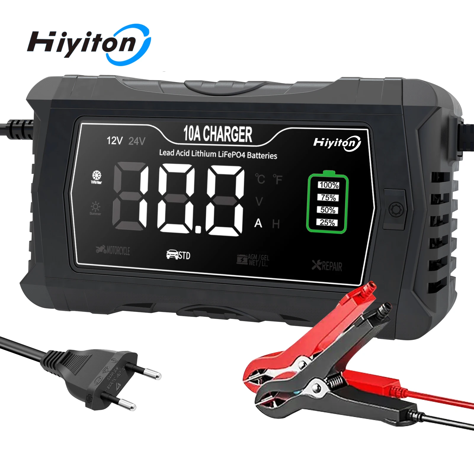 Batteria Auto 52 Ah Caricabatteria Intelligente Auto/moto 12V/24V 10A/5A - Compatibile Con Litio, Calcio, AGM, GEL, Piombo Caricabatteria Per Moto