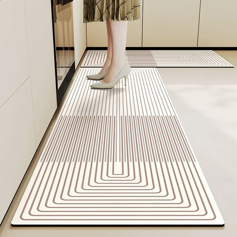Kitchen Floor Mat Japanese Striped Carpet Waterproof Oil-proof Long Rug PVC Leather Waterproof Foot Mats Wipeable Washable Rugs 3
