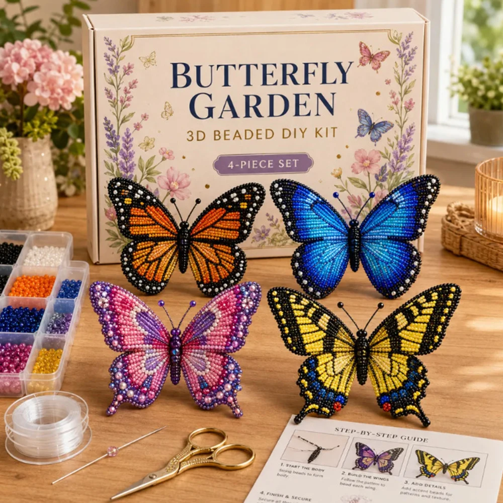 Exquisite Floral Butterfly 3D Beading Kit – Premium Handcrafted Home Decor Gift Box