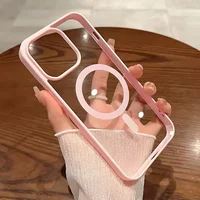 New Pink Transparent Acrylic Case for iPhone 16 15 14 13 12 11 Pro Max 16 Plus Hard Shockproof Powerful Magnetic Magsafe Cover 5