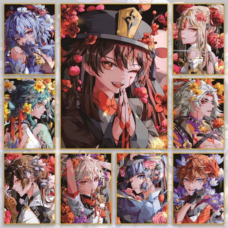 

Anime game Genshin Impact Canvas Painting Cartoon Characters Floral Posters and Pictures Wall Art Prints Home Bedroom Wall Decor