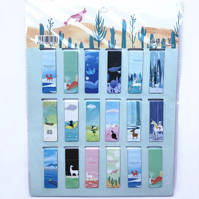 18pcs/set Magnetic Bookmark magnetic bookmark animal bookmark retro flower bookmark floral painting bookmark Cute Cat Flower Paris Luminous Cartoon Animals Daily Book Mark for books