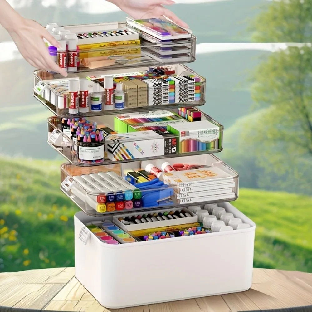 Medicine & First Aid Organizer Box,5-Layer Large Capacity with Transparent Durable Plastic Storage,Multi-Compartment Design