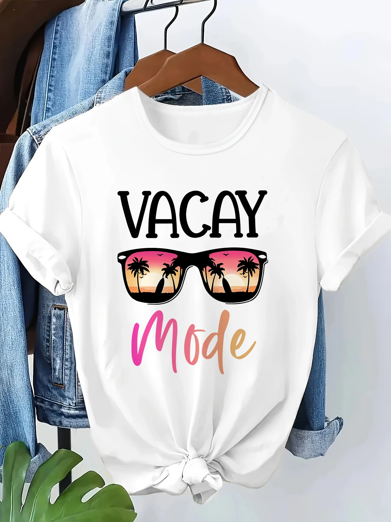 Y2k 90s Vacation Mode Shirt Women's Casual Short Sleeve Crew Neck T-Shirt Print Harajuku Short Sleeve T Shirt 2