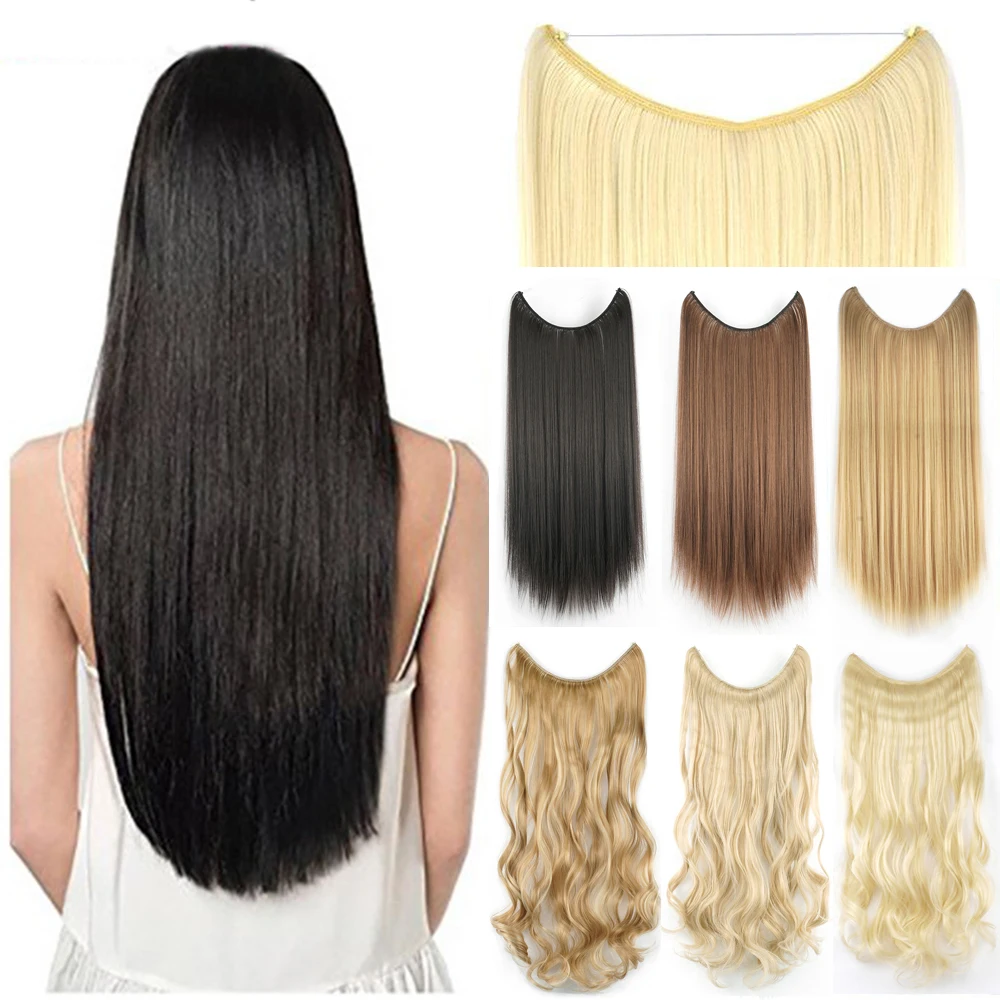 Soowee 22 ''26'' lange rechte blonde synthetische halo hair extensions