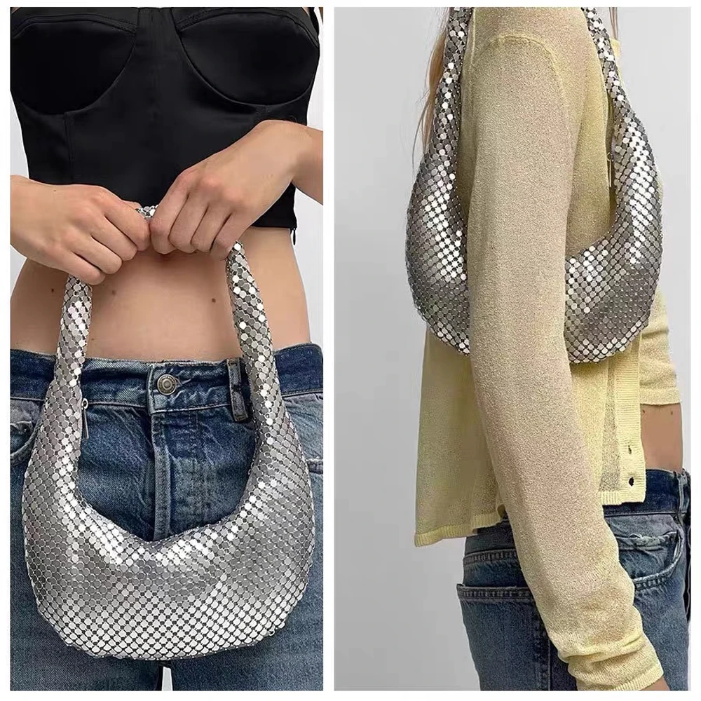 Hobo Lady Silver Handbag | Women Silver Hobo Bags | Silver