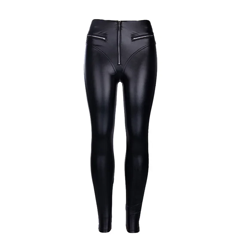 Legging Cuir PU Femme Skrsila - Taille Haute - Slim - Noir Ou Rouge - Similicuir Élastique