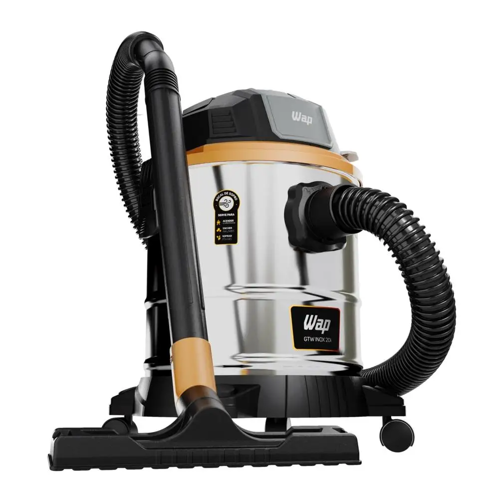 GTW INOX 20i Water Vacuum Cleaner, 220V, 1900W, HEPA Filter, Inox, Black and Yellow