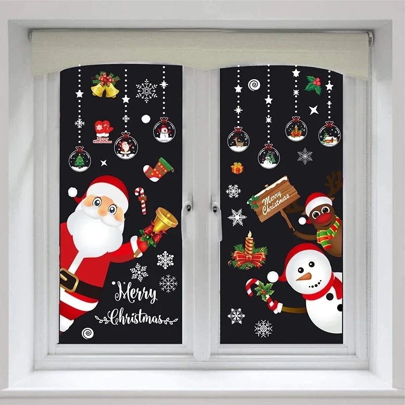 Removable Christmas Static Sticker Santa Elk Window Stickers Beautify Snowflake Wall Decals New Year Party Glass Paste
