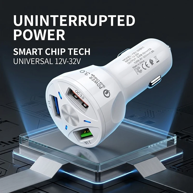 고속 차량용 충전기 3 USB 포트 7A 어댑터 QC 3.0 퀵차징 멀티 디바이스..