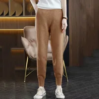 Women's 100% Pure Wool  Slim Pants High Waist  Autumn and Winter Cashmere Casual Knitted Pencil Pants Korean Thick Casual pants 1