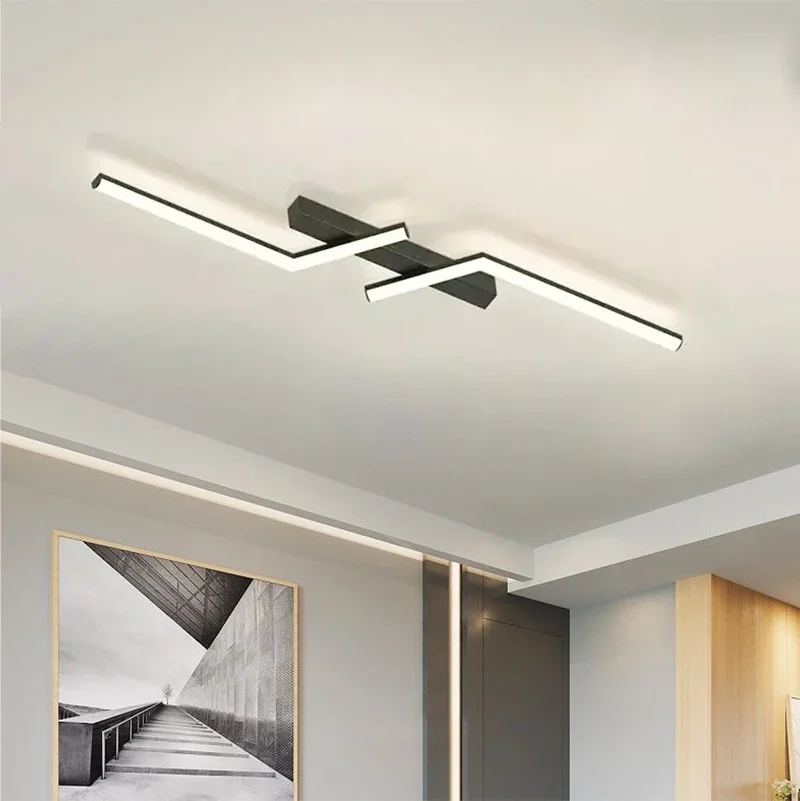 현대적인 LED 천장 조명 심플한 라인 디자인 골드 광택 벽 램프 60/80/100/120cm 침실 거실 복도 입구용