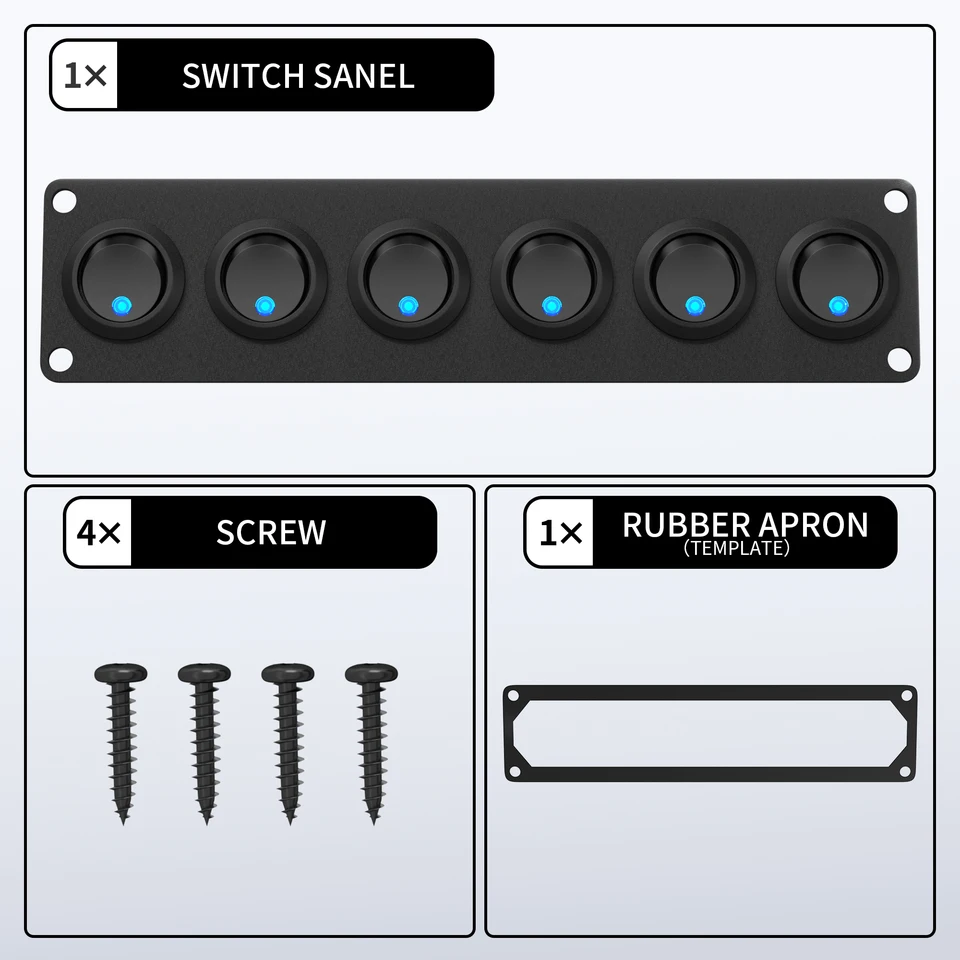 Pannello Interruttori Bilanciere Marino 12V - 6 Gang Con USB, Voltmetro E LED Per Barche, Auto, Camper