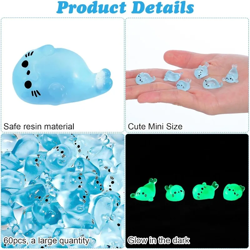 10PCS Night Light Mini Seal Statues Resin Animal Fairy Tale Garden, Aquarium, Potted Plants, Desktop Display DIY Crafts Cute