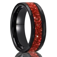 8MM Mens Black Tungsten Carbide Ring with Red Opal Inlay Wedding Bands Engagement Rings Durable Scratch Resistant Jewelry Gifts - Image 6