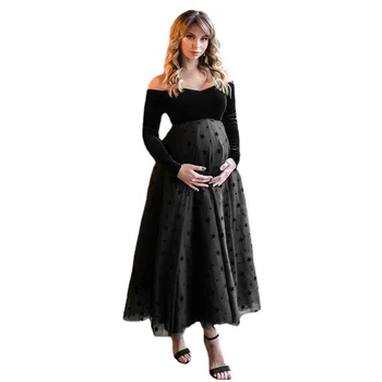 Tulle Maternity Dress for Photo Shoot Pregnancy Long Golden Velvet Dress for Photography Baby Shower Dresses Maternity Dresses