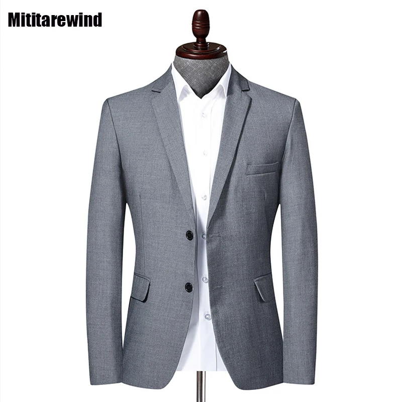 

Brand Blazer for Men Spring Autumn Business Casual Solid Single Breasted Suit Jacket Korean Fashion Slim Men Suit with Back Slit