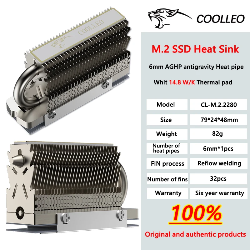 Coolleo Aghp-radiador de Estado Sólido 2280 Ssd Dissipador de Calor Totalmente Galvanizado Soldagem de Refluxo Heatpipe M.2 Refrigerador Ssd m.
