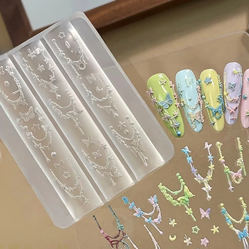 새로운 리본 모양 비즈 체인 리본 3D 실리콘 몰드 네일 아트 장식 DIY 디자인 실리콘 네일 아트 몰드 템플릿 네일 참 장