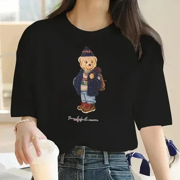 Women's Bear Print Luxury Brand T-Shirt High Quality Casual T-Shirt Short Sleeve Shirt Summer Outdoor T-Shirt 1