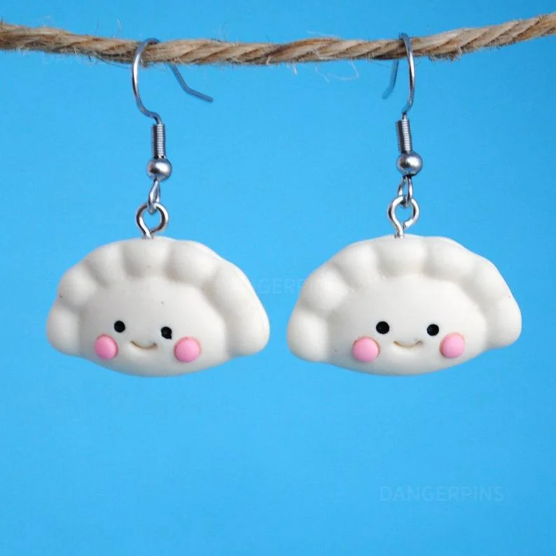 

Розовые серьги в виде пельменей, пищевые висячие серьги-милые кавайные