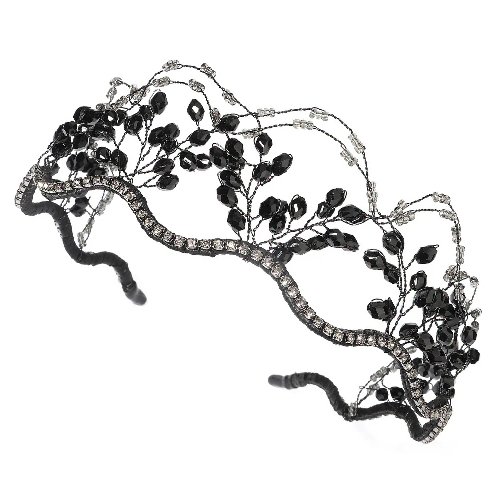 

Beaupretty Womens Headbands Wedding Crystal Headband Black Rhinestone Tiara Headpiece Vintage Hair Hoop Headdress Hair Band