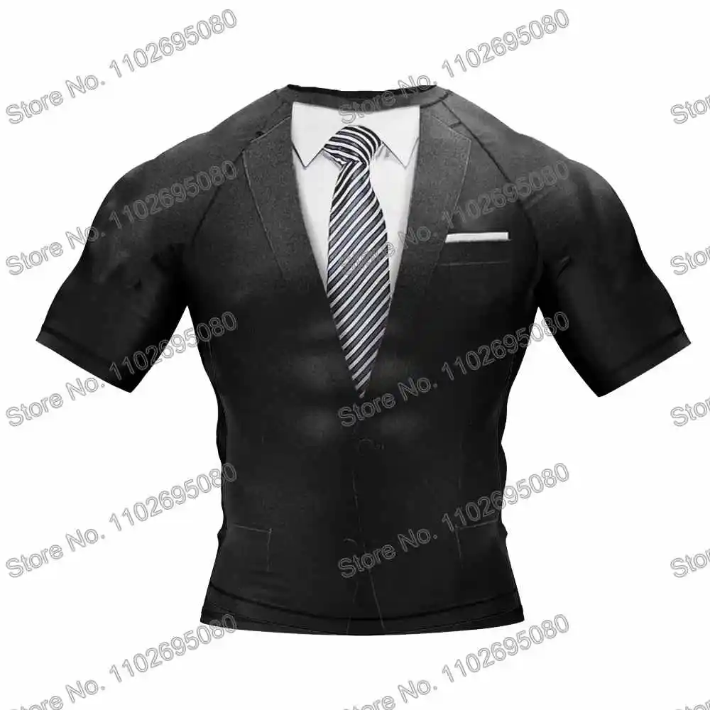 Black Tuxedo Surf Clothing BJJ MMA Men Rash Guard Short Sleeve Diving T-Shirt Tight Swimwear Summer Beach Floatsuit Women GYM rash guard