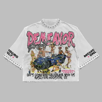 Womens Harajuku Klein Stone Embroidery Crop Tees Y2k Gothic Graphic Men Hip Hop Print Long Sleeves T Shirts Cotton Loose Tops