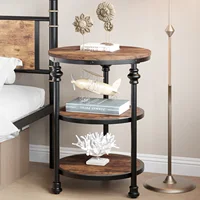Table basse ronde à 3 niveaux peu encombrante – Cadre en métal industriel moderne – Étagères de rangement – Table d'appoint pour canapé pour salon, chambre à coucher, petits espaces 1