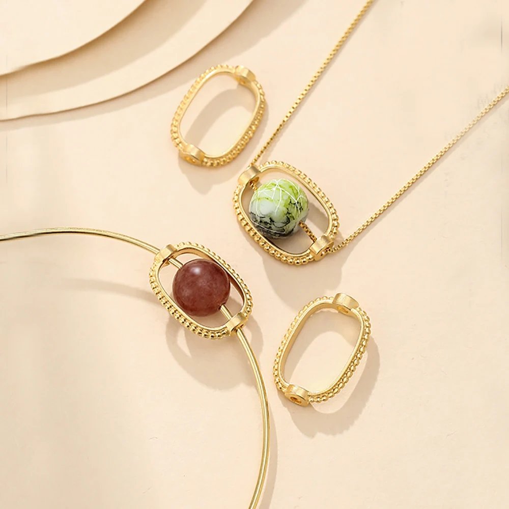 2pcs Frossted Gold Frame Spacer Beads Connector DIY Necklace Bracelet Connectors Pendants Jewelry Making Accessories 925 Silver