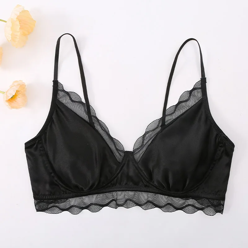 BirdTree, Cup Lining 93%Real Silk Elegant Bras, Women Lace Steel Ring Fixed, French Sexy Back Underwear, 2026 Autumn P48011QM 3