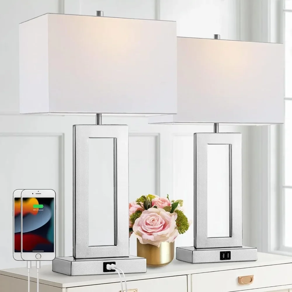 Silver Table Lamps Set of 2 with Dual USB Ports,3-Way Dimmable Touch Control 1