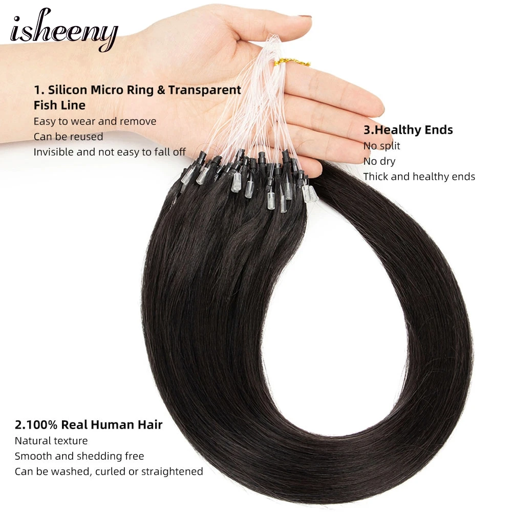 Micro Loop Hair Extensions Human Hair 12" 16" 20" Natural Black Brown Blonde Link 50pcs/pack Micro Beads Extension