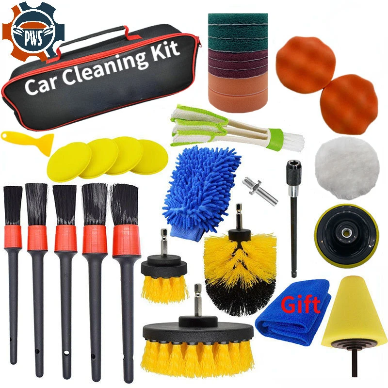 HotCarCleaningKitDrillDetailingBrushSetAirConditioningVentsTowelWashGlovesPolisher