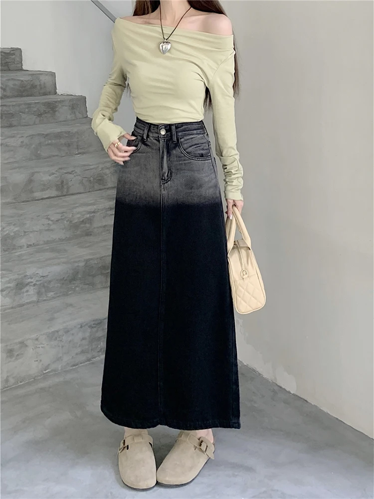 

Женская длинная юбка с принтом radient, модная свободная плиссированная юбка А-силуэта с разрезом и высокой талией в Корейском стиле
