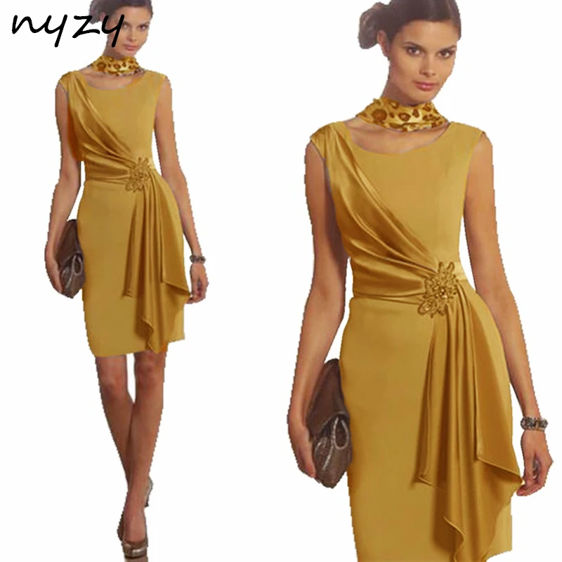 NYZY C41 Vestido Robe Cocktail Dresses Short Mini Asymmetrical Skirt Satin Dress for Wedding Party Graduation