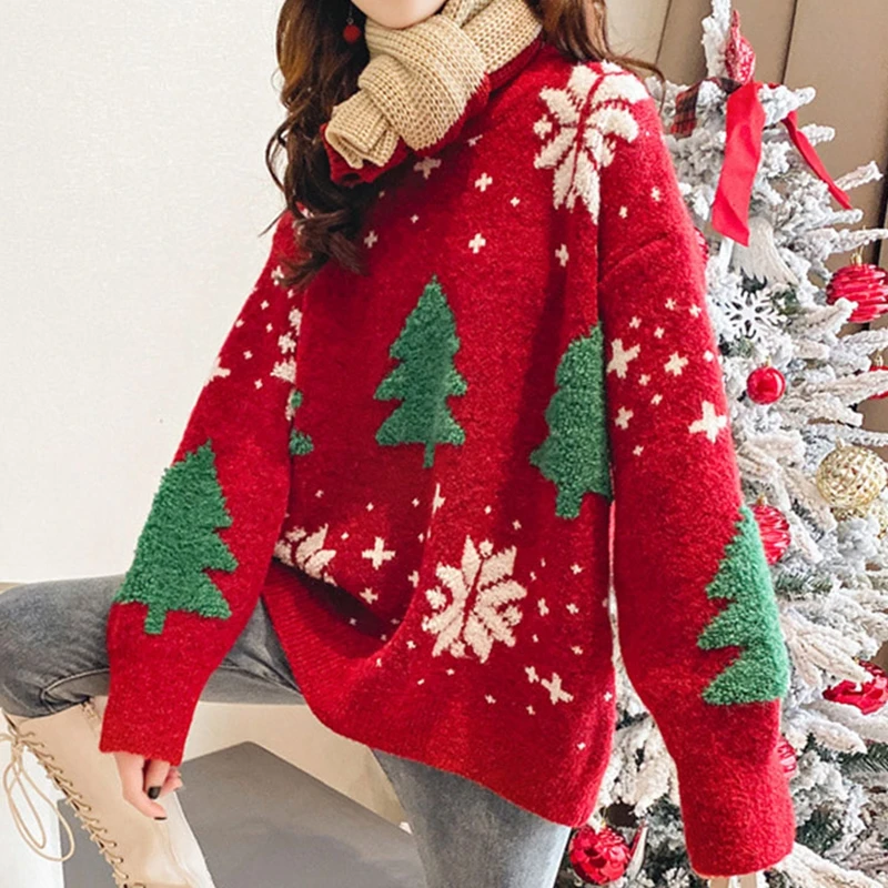 

Женский вязаный свитер с длинным рукавом, красный Свободный Повседневный пуловер в Корейском стиле, Осень-зима