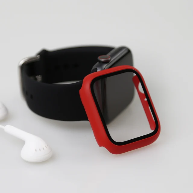 Glass+Watch Cover for Apple Watch Case 41mm 45mm 40mm 44mm 42mm 38mm Matte Bumper+Screen Protector for Iwatch SE 7 6 5 4 3 2 1 Red