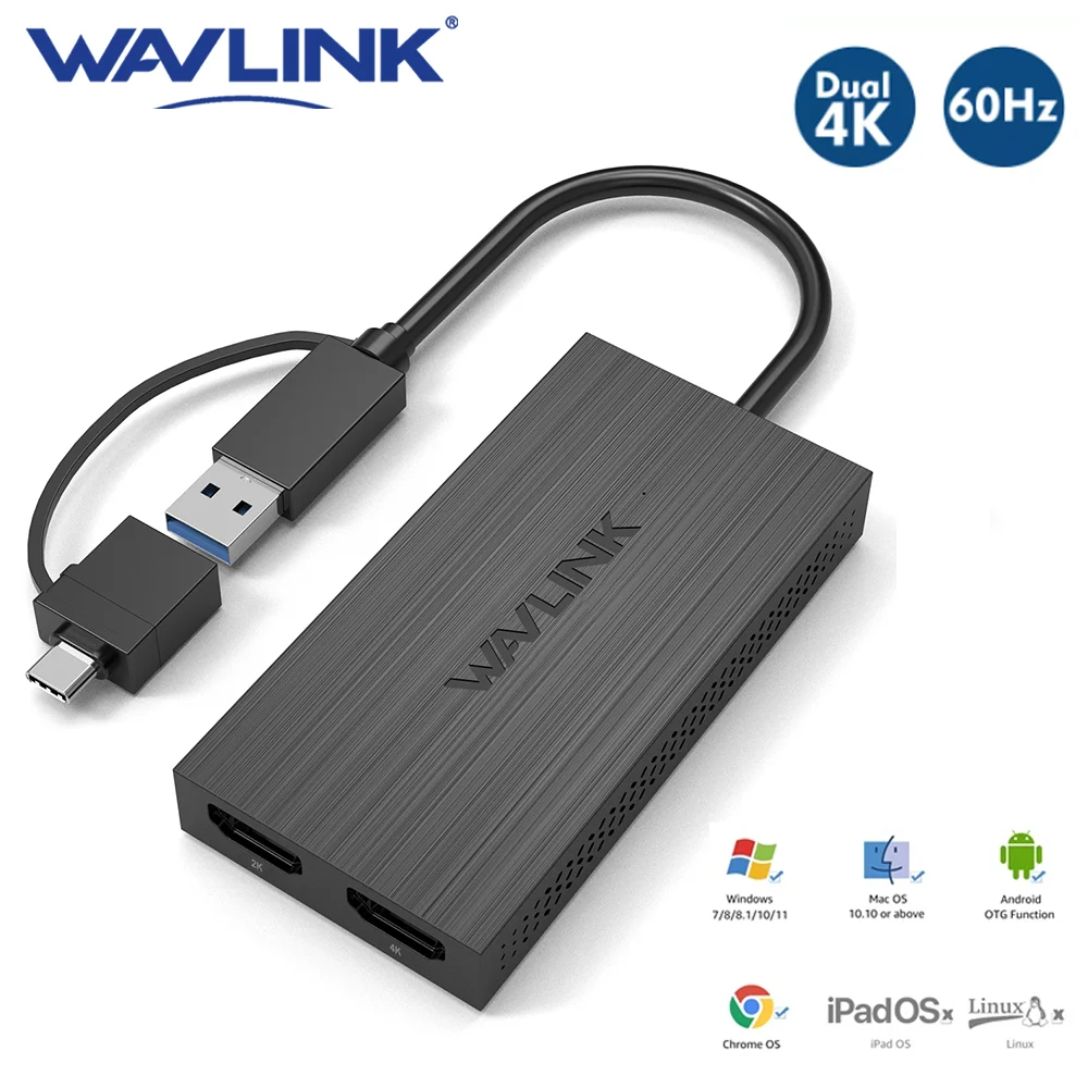 Wavlink usb 3.0-デュアルhdmi4kビデオグラフィックアダプター,hdtv