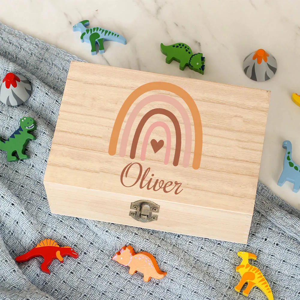 Custom Baby Wooden Keepsake Box Personalized Baby Rainbow Memory Box