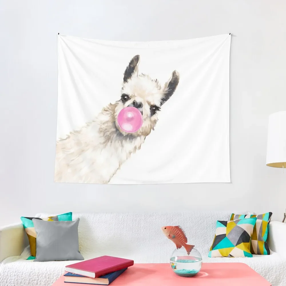

Sneaky Llama with Bubble Gum Tapestry Aesthetics For Room Decoration Aesthetic Custom Tapestry