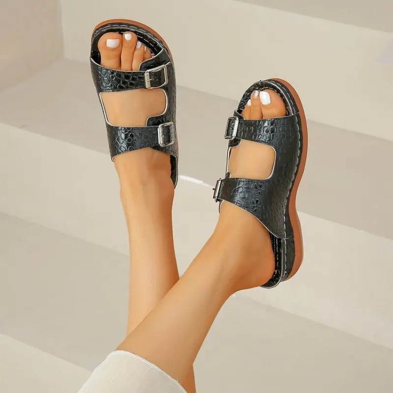 

Women Closed Toe Summer Shoes 2023 New Comfort Double Buckle Wedge Ladies Sandals Plus Size Platform Casual Slippers Women