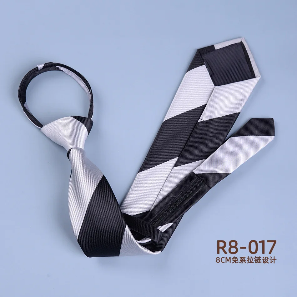 NEUE Herren Retro Reißverschluss-Krawatten 8CM Einfarbige Gestreifte Modische Blaue Krawatten Automatische Reißverschluss-Krawatte Rot Bequeme Krawatten – Detail 12