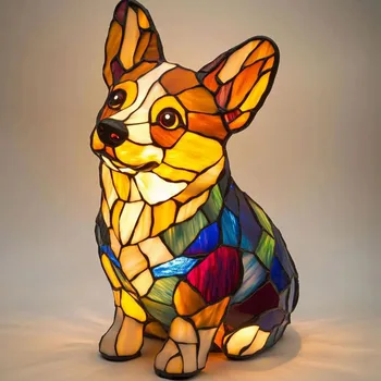 Corgi, Pug & French Bulldog Night Light – Stained Resin Dog Lamp for Bedroom or Desk - GloreeWorld